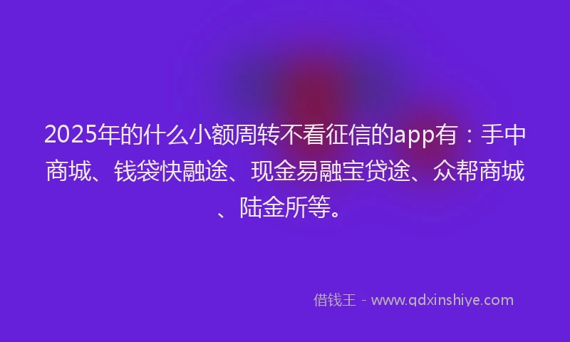 2025年的什么小额周转不看征信的app有：手中商城、钱袋快融途、现金易融宝贷途、众帮商城、陆金所等。