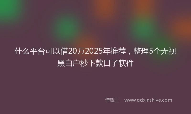 什么平台可以借20万2025年推荐，整理5个无视黑白户秒下款口子软件
