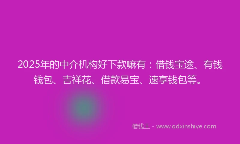 2025年的中介机构好下款嘛有：借钱宝途、有钱钱包、吉祥花、借款易宝、速享钱包等。