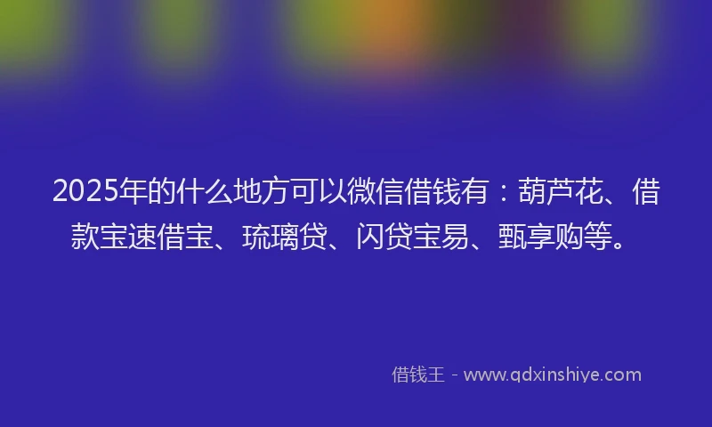 2025年的什么地方可以微信借钱有：葫芦花、借款宝速借宝、琉璃贷、闪贷宝易、甄享购等。