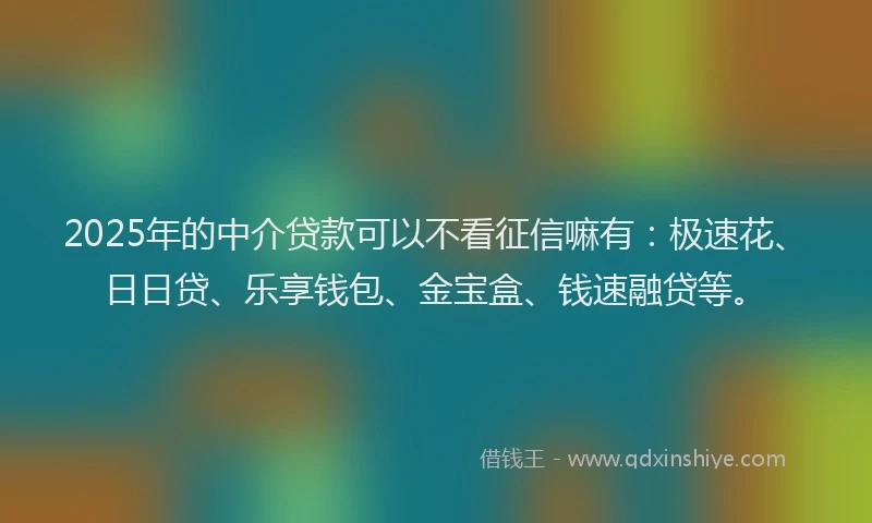 2025年的中介贷款可以不看征信嘛有：极速花、日日贷、乐享钱包、金宝盒、钱速融贷等。