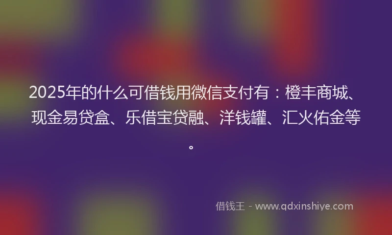 2025年的什么可借钱用微信支付有：橙丰商城、现金易贷盒、乐借宝贷融、洋钱罐、汇火佑金等。