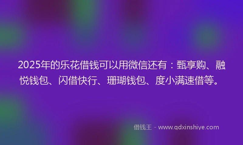 2025年的乐花借钱可以用微信还有：甄享购、融悦钱包、闪借快行、珊瑚钱包、度小满速借等。