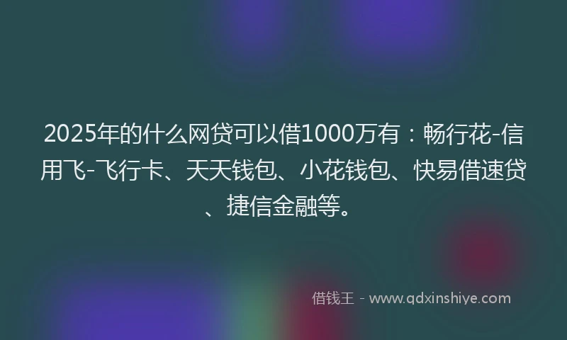 2025年的什么网贷可以借1000万有：畅行花-信用飞-飞行卡、天天钱包、小花钱包、快易借速贷、捷信金融等。