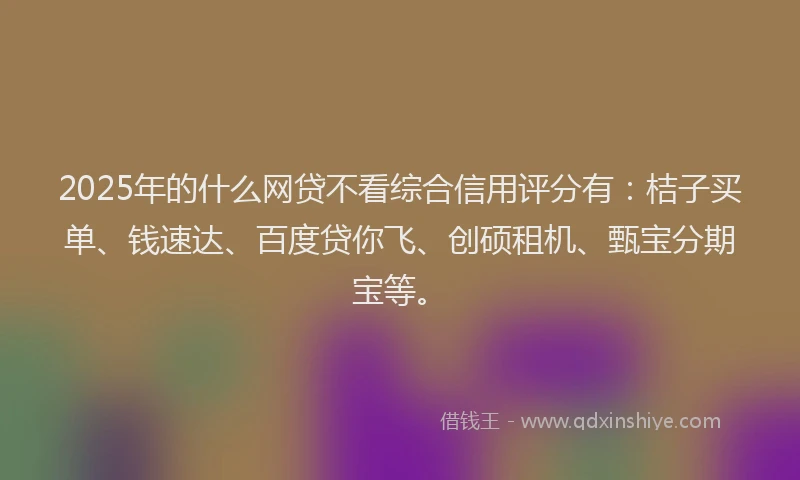 2025年的什么网贷不看综合信用评分有：桔子买单、钱速达、百度贷你飞、创硕租机、甄宝分期宝等。
