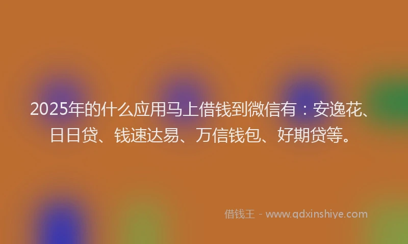 2025年的什么应用马上借钱到微信有：安逸花、日日贷、钱速达易、万信钱包、好期贷等。