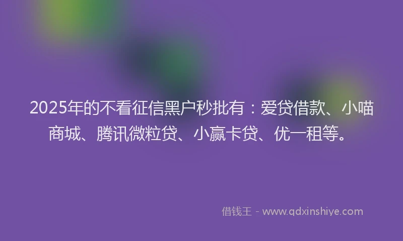 2025年的不看征信黑户秒批有：爱贷借款、小喵商城、腾讯微粒贷、小赢卡贷、优一租等。