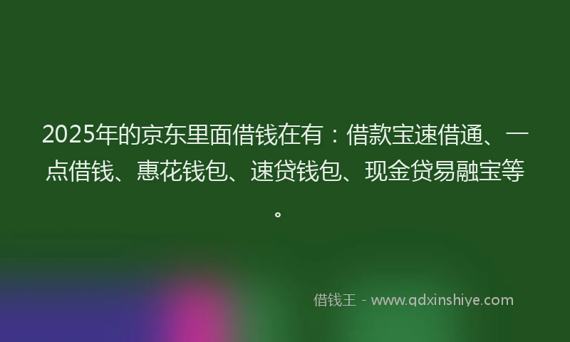 2025年的京东里面借钱在有：借款宝速借通、一点借钱、惠花钱包、速贷钱包、现金贷易融宝等。