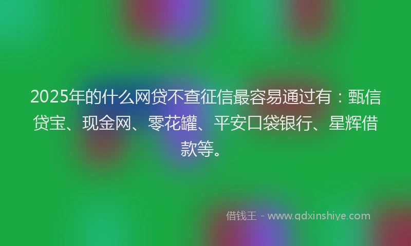 2025年的什么网贷不查征信最容易通过有：甄信贷宝、现金网、零花罐、平安口袋银行、星辉借款等。