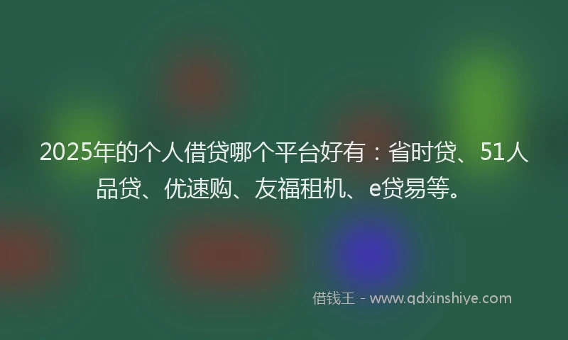 2025年的个人借贷哪个平台好有：省时贷、51人品贷、优速购、友福租机、e贷易等。