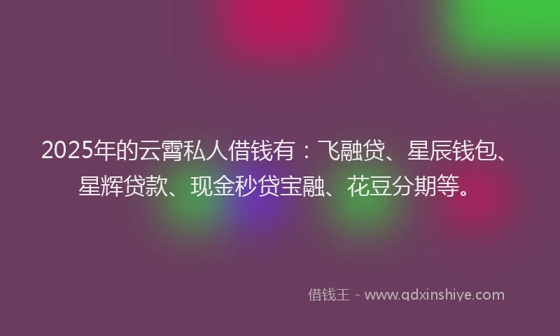 2025年的云霄私人借钱有：飞融贷、星辰钱包、星辉贷款、现金秒贷宝融、花豆分期等。