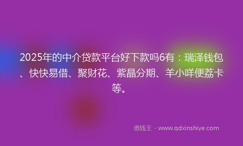 2025年的中介贷款平台好下款吗6有：瑞泽钱包、快快易借、聚财花、紫晶分期、羊小咩便荔卡等。