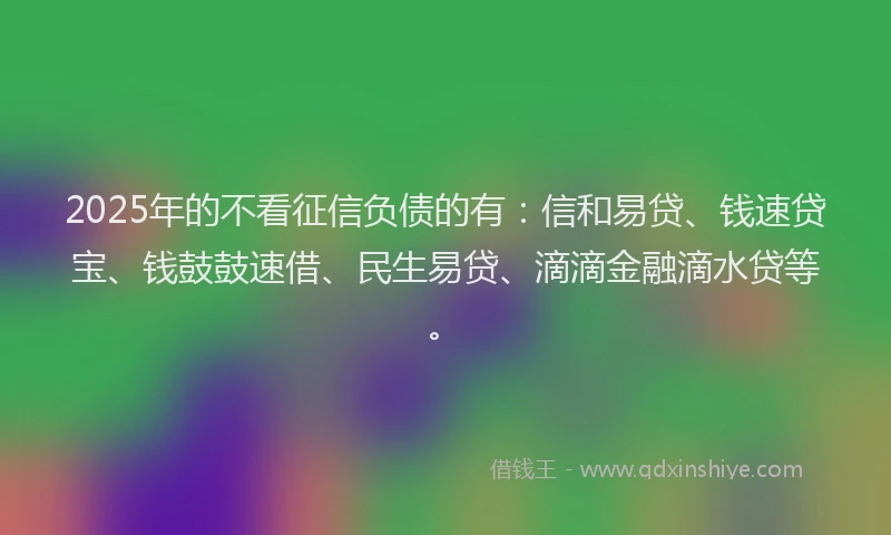 2025年的不看征信负债的有：信和易贷、钱速贷宝、钱鼓鼓速借、民生易贷、滴滴金融滴水贷等。