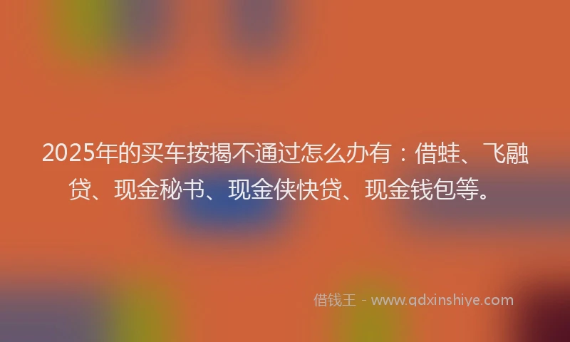 2025年的买车按揭不通过怎么办有：借蛙、飞融贷、现金秘书、现金侠快贷、现金钱包等。