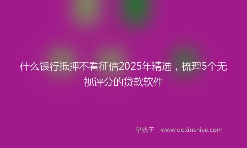 什么银行抵押不看征信2025年精选，梳理5个无视评分的贷款软件
