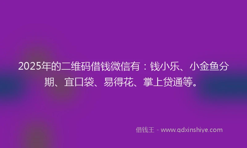 2025年的二维码借钱微信有：钱小乐、小金鱼分期、宜口袋、易得花、掌上贷通等。