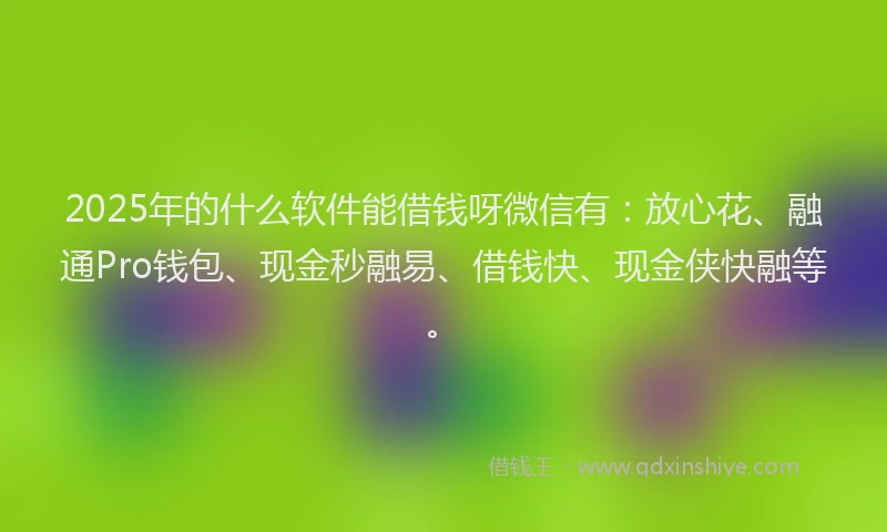 2025年的什么软件能借钱呀微信有：放心花、融通Pro钱包、现金秒融易、借钱快、现金侠快融等。