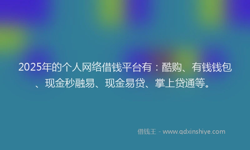 2025年的个人网络借钱平台有：酷购、有钱钱包、现金秒融易、现金易贷、掌上贷通等。