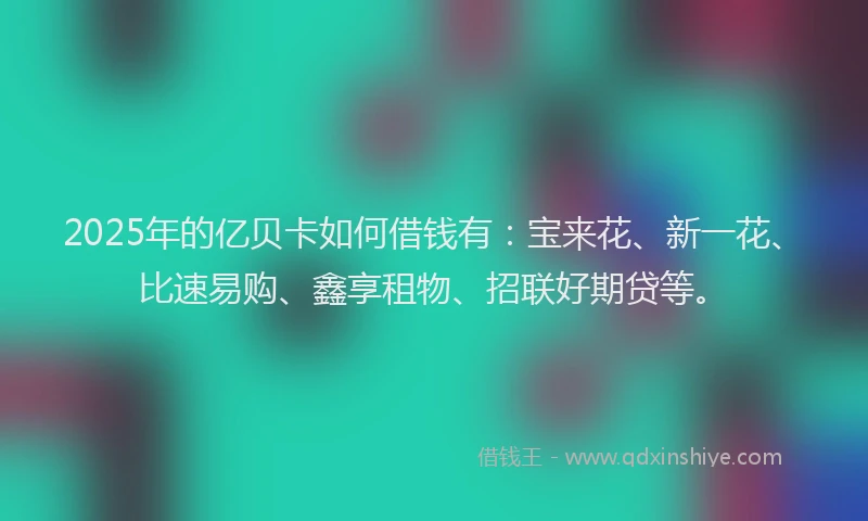 2025年的亿贝卡如何借钱有：宝来花、新一花、比速易购、鑫享租物、招联好期贷等。