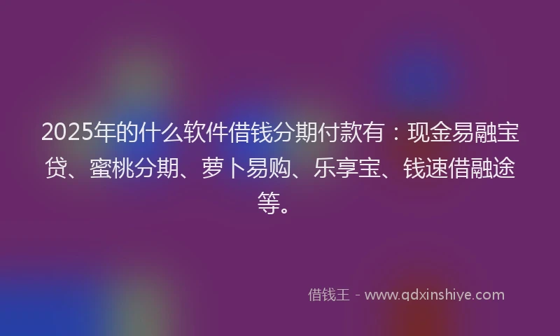 2025年的什么软件借钱分期付款有：现金易融宝贷、蜜桃分期、萝卜易购、乐享宝、钱速借融途等。