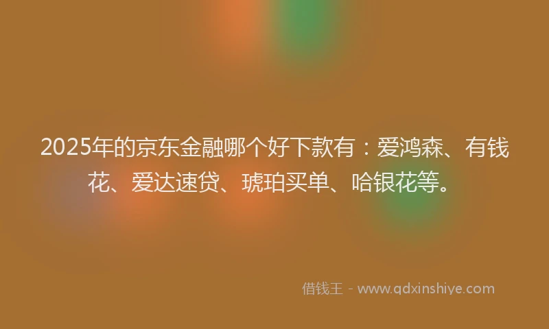 2025年的京东金融哪个好下款有：爱鸿森、有钱花、爱达速贷、琥珀买单、哈银花等。
