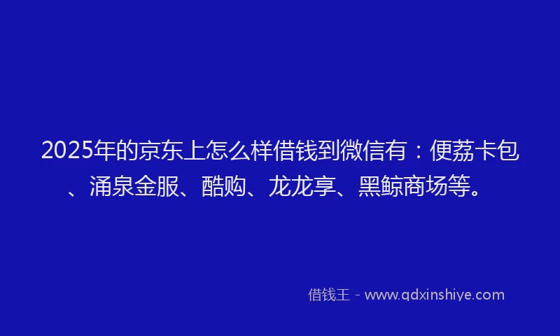 2025年的京东上怎么样借钱到微信有：便荔卡包、涌泉金服、酷购、龙龙享、黑鲸商场等。