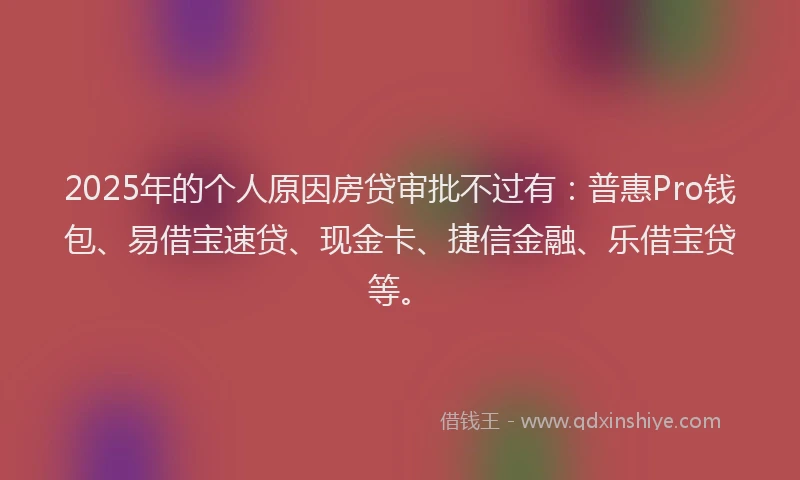2025年的个人原因房贷审批不过有：普惠Pro钱包、易借宝速贷、现金卡、捷信金融、乐借宝贷等。