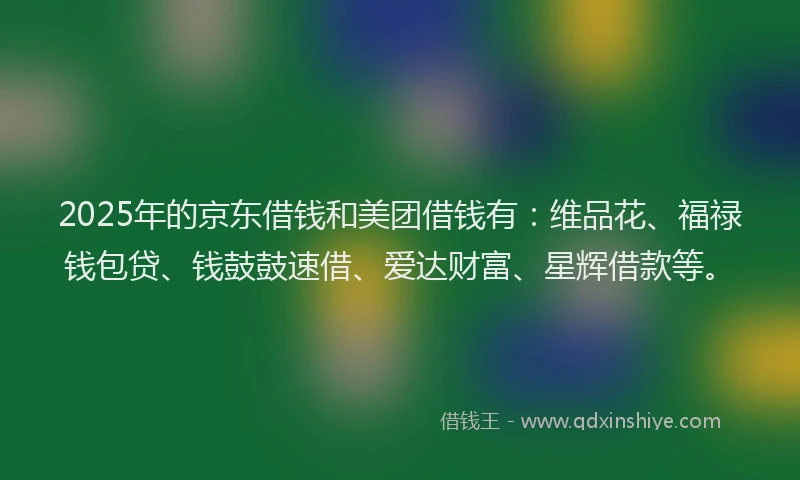 2025年的京东借钱和美团借钱有：维品花、福禄钱包贷、钱鼓鼓速借、爱达财富、星辉借款等。
