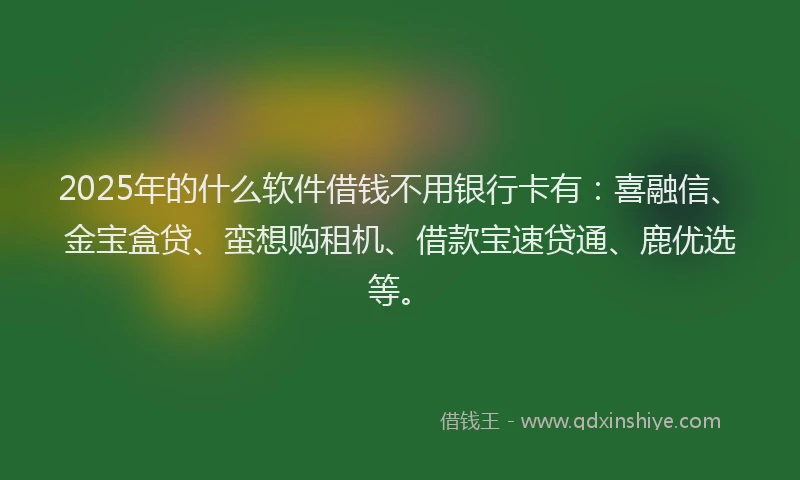 2025年的什么软件借钱不用银行卡有：喜融信、金宝盒贷、蛮想购租机、借款宝速贷通、鹿优选等。