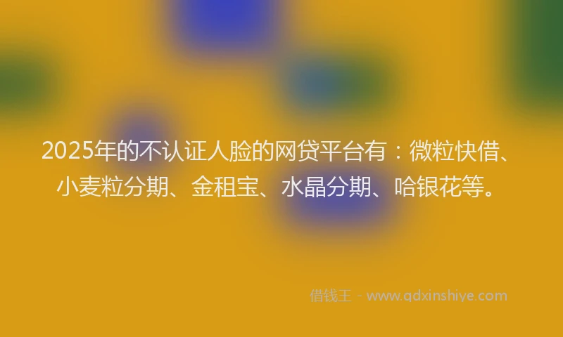 2025年的不认证人脸的网贷平台有：微粒快借、小麦粒分期、金租宝、水晶分期、哈银花等。