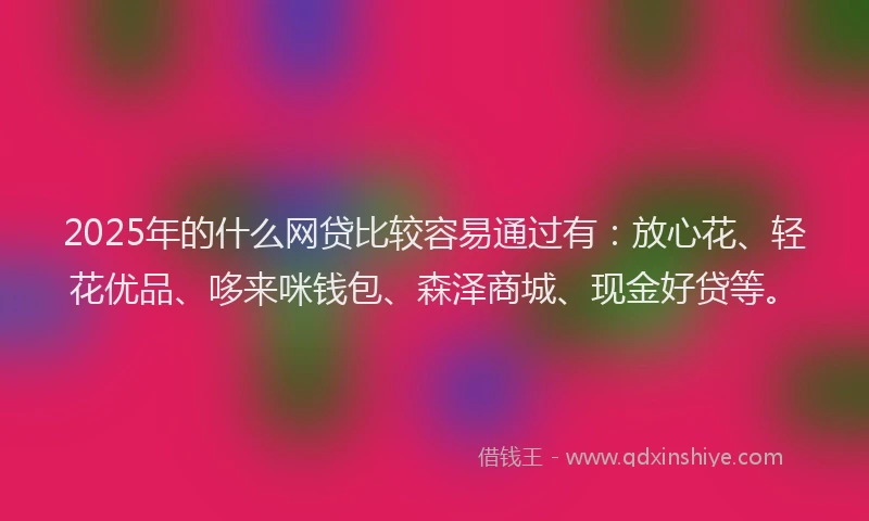 2025年的什么网贷比较容易通过有：放心花、轻花优品、哆来咪钱包、森泽商城、现金好贷等。