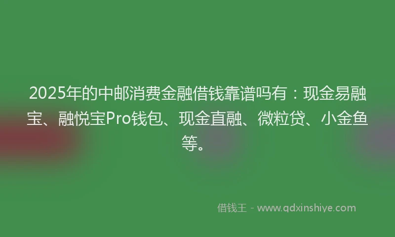 2025年的中邮消费金融借钱靠谱吗有：现金易融宝、融悦宝Pro钱包、现金直融、微粒贷、小金鱼等。
