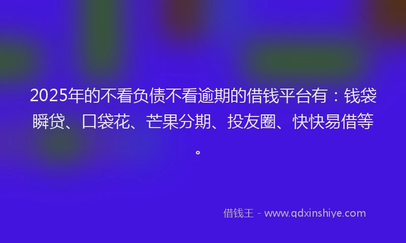 2025年的不看负债不看逾期的借钱平台有：钱袋瞬贷、口袋花、芒果分期、投友圈、快快易借等。