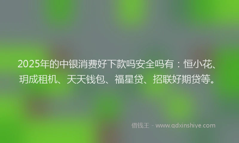2025年的中银消费好下款吗安全吗有：恒小花、玥成租机、天天钱包、福星贷、招联好期贷等。