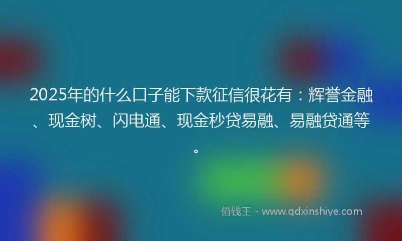 2025年的什么口子能下款征信很花有：辉誉金融、现金树、闪电通、现金秒贷易融、易融贷通等。