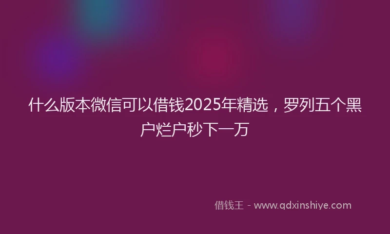 什么版本微信可以借钱2025年精选，罗列五个黑户烂户秒下一万