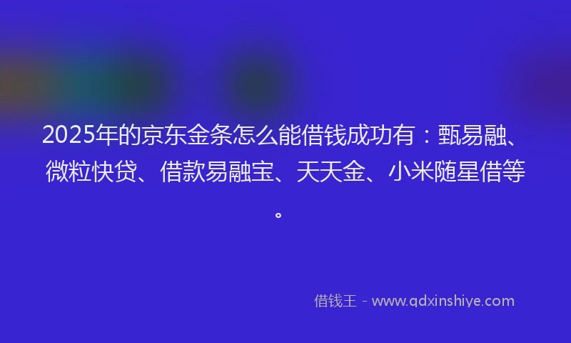 2025年的京东金条怎么能借钱成功有：甄易融、微粒快贷、借款易融宝、天天金、小米随星借等。
