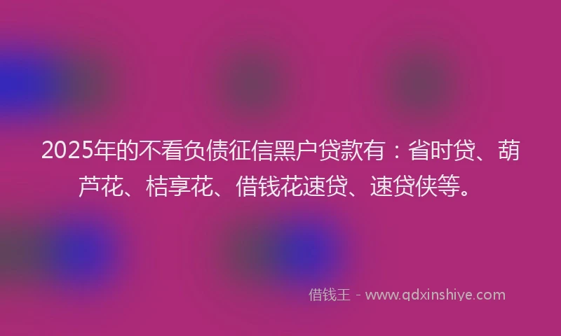 2025年的不看负债征信黑户贷款有：省时贷、葫芦花、桔享花、借钱花速贷、速贷侠等。
