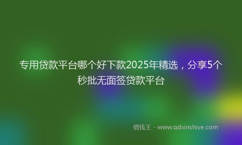 专用贷款平台哪个好下款2025年精选，分享5个秒批无面签贷款平台