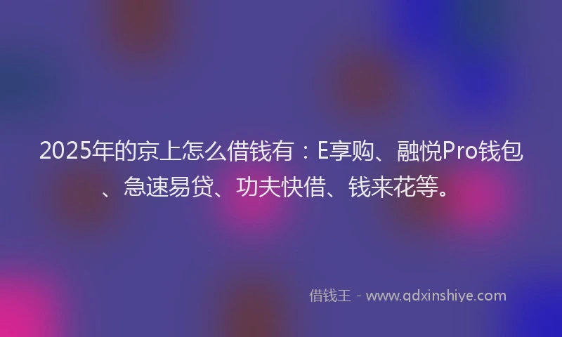 2025年的京上怎么借钱有：E享购、融悦Pro钱包、急速易贷、功夫快借、钱来花等。