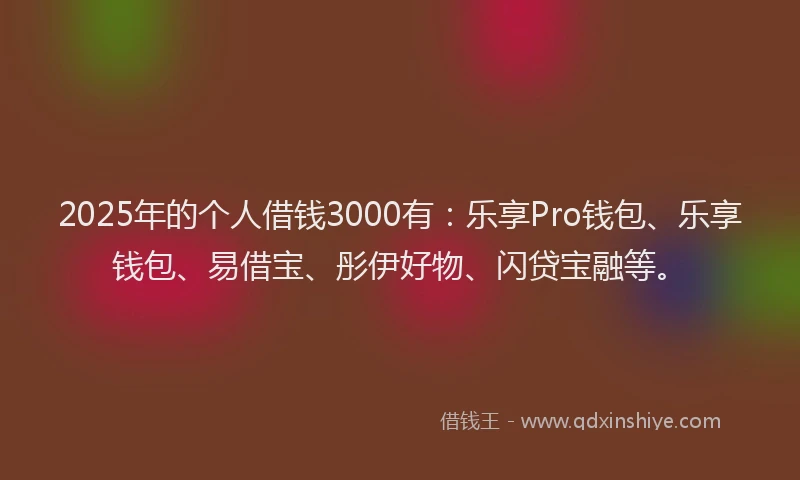 2025年的个人借钱3000有：乐享Pro钱包、乐享钱包、易借宝、彤伊好物、闪贷宝融等。