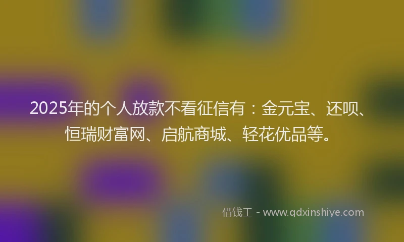 2025年的个人放款不看征信有：金元宝、还呗、恒瑞财富网、启航商城、轻花优品等。