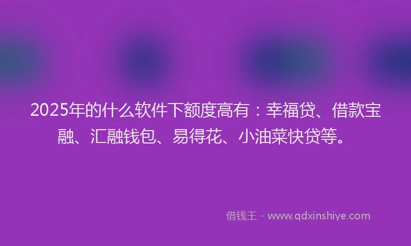 2025年的什么软件下额度高有：幸福贷、借款宝融、汇融钱包、易得花、小油菜快贷等。