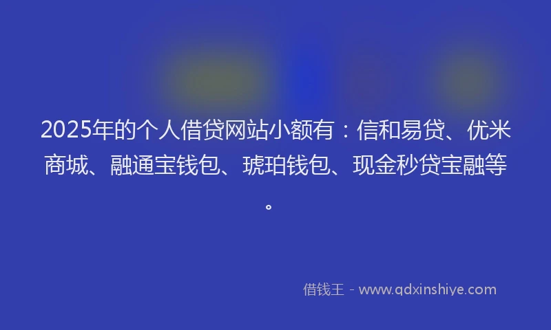 2025年的个人借贷网站小额有：信和易贷、优米商城、融通宝钱包、琥珀钱包、现金秒贷宝融等。
