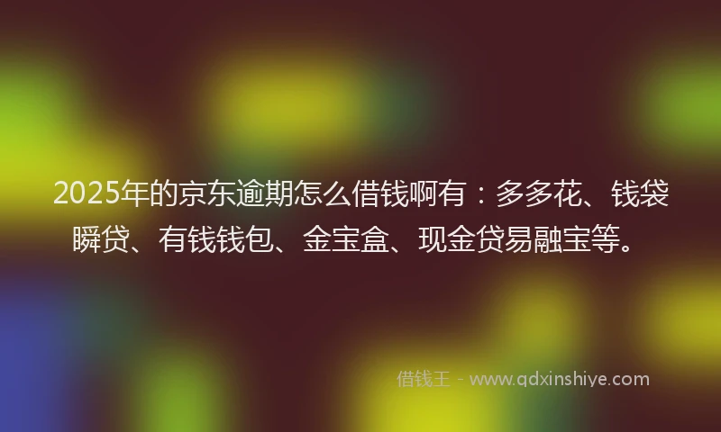 2025年的京东逾期怎么借钱啊有：多多花、钱袋瞬贷、有钱钱包、金宝盒、现金贷易融宝等。