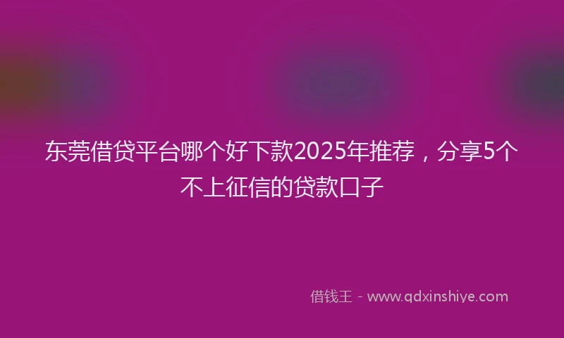 东莞借贷平台哪个好下款2025年推荐，分享5个不上征信的贷款口子