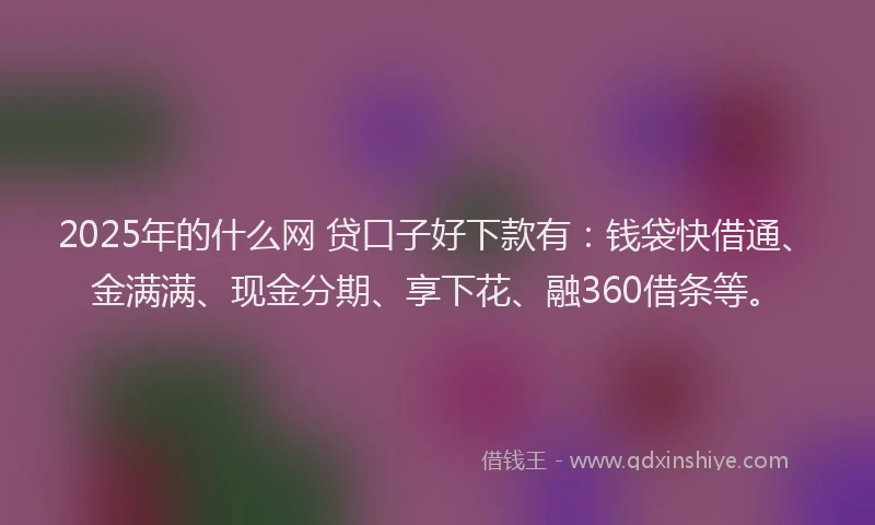 2025年的什么网 贷口子好下款有：钱袋快借通、金满满、现金分期、享下花、融360借条等。