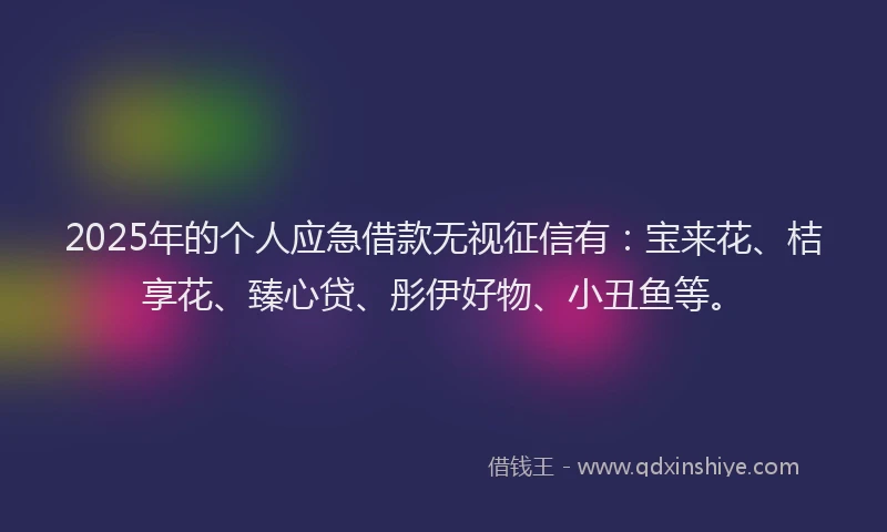2025年的个人应急借款无视征信有：宝来花、桔享花、臻心贷、彤伊好物、小丑鱼等。