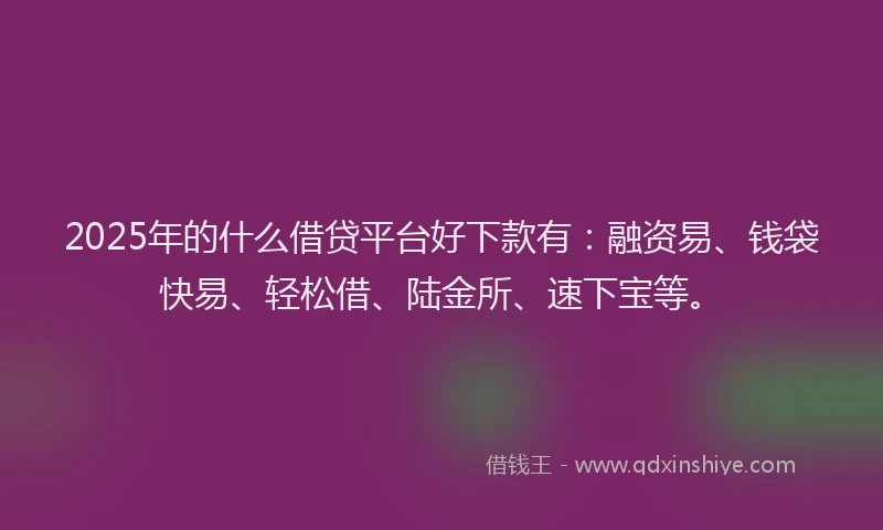 2025年的什么借贷平台好下款有：融资易、钱袋快易、轻松借、陆金所、速下宝等。