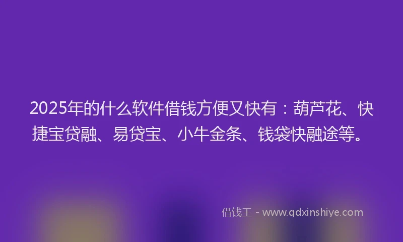 2025年的什么软件借钱方便又快有：葫芦花、快捷宝贷融、易贷宝、小牛金条、钱袋快融途等。